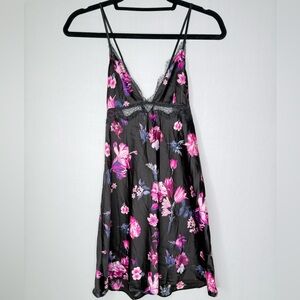 Victoria's Secret Black Slip Dress with Pink & Purple Floral Print